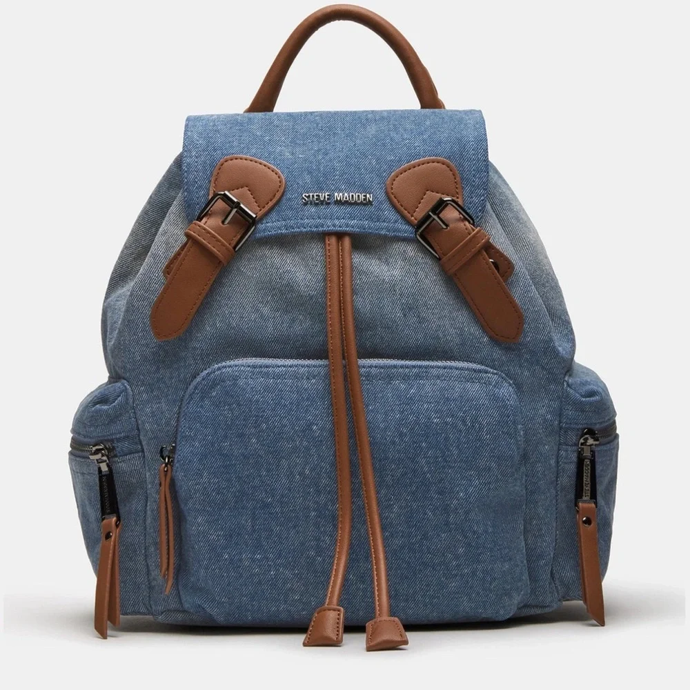 Steve‎ Madden Denim Backpack - Blue/Brown Trim